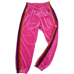 Aviator Nation Kids Classic 5-Stripe Velvet Sweatpants Hot Pink Rainbow 10